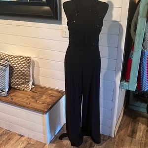 R&M Richards Black Sequined Top Jumpsuit Women's Size 10 NWT